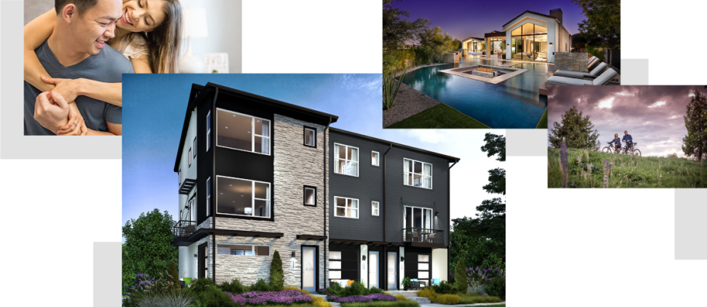 Collage of four images showing homes