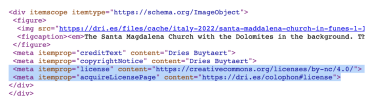 Screenshot of HTML code for an image on Dries Buytaert's blog
