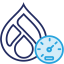 navy and blue drupal logo with speedometer