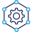 navy and blue cog with connected pints around it icon