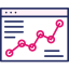 pink and navy Web interface with graphics trending up