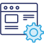 navy and blue web interface with a cog wheel icon