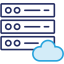 navy and blue line art of a server with a cloud