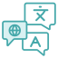 teal icon with three chat bubbles representing various languages