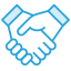 blue icon of two hands shaking