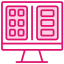 pink icon of a desktop with two different layouts on either side