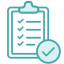 teal icon of a clipboard with a checklist