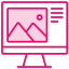 Pink icon of of desktop with an image and text on the screen