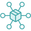 teal icon of a box connected to dots