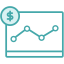 teal icon of data chart with money icon at top