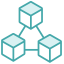 teal icon of three connected cubes