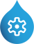 droplet with a blue to navy gradient and a cog wheel in the center