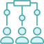 teal icon of a box connected to three user icons