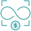 teal icon of infinity logo with money icon on bottom