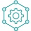 teal icon of a cog wheel surrounded by connected dots