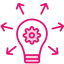 pink icon of a light bulb with a cogwheel in the middle