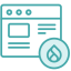 teal icon of browser screen with drupal logo over it