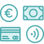 tral icon of dollar bill, euro, credit card, and wireless transaction