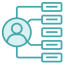 teal icon of a user icon connected to multiple boxes
