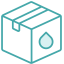 teal icon of a 3d box with a droplet on the side