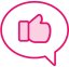 pink icon of a speech bubble with a thumbs up in it