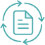 teal icon of a document with a recycle wheel around it