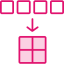 pink icon of 4 boxes merging into one