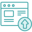 teal icon of a browser window with an up arrow