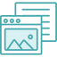 teal icon of a browser window on top of a document