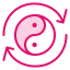 pink yin yang icon with a cycle icon around it