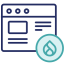 navy and teal line art of a browser with a drupal logo