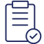navy icon of a clipboard with a list and checkbox