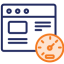 navy and orange icon of a browser with a speedometer