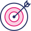 navy and pink icon of a target with an arrow in the middle