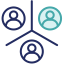 navy and teal icon of a three users and one is highlighted 