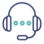 navy and teal icon of headphones with a mic