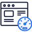 navy and orange icon of a browser with a speedometer