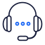 navy and teal icon of headphones with a mic