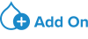 blue acquia droplet with a plus sign in the lower right corner and the words "add on" to the right of it